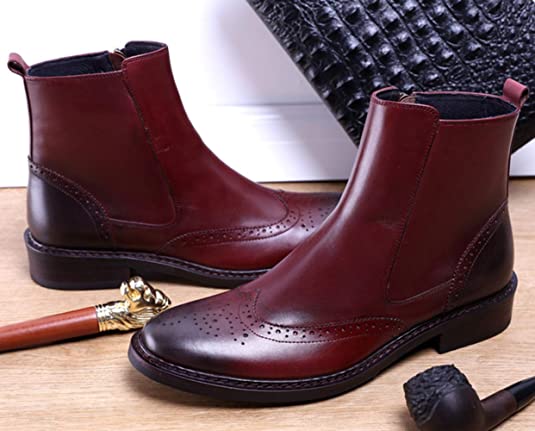 Santimon Men's Wingtip Brogue Dress Boots Black Red