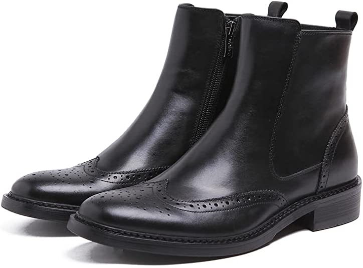 santimon Men's Wingtip Brogue Dress Boots Black Red