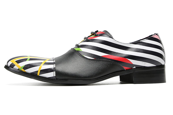 Santimon Men's Wingtip Striped Pattern Dress Oxfords