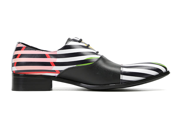 Santimon Men's Wingtip Striped Pattern Dress Oxfords