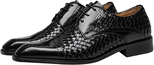 Santimon Men's Woven Cap Toe Oxford Black Brown Coffee