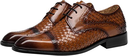 Santimon Men's Woven Cap Toe Oxford Black Brown Coffee