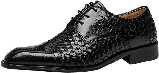 santimon Men's Woven Cap Toe Oxford Black Brown Coffee