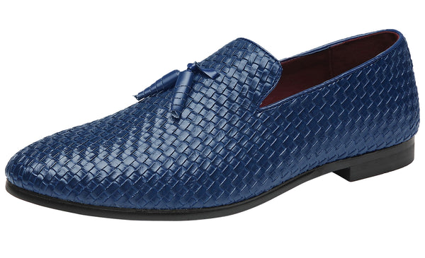 Santimon Men's Woven Tassel Loafers Black Blue Grey