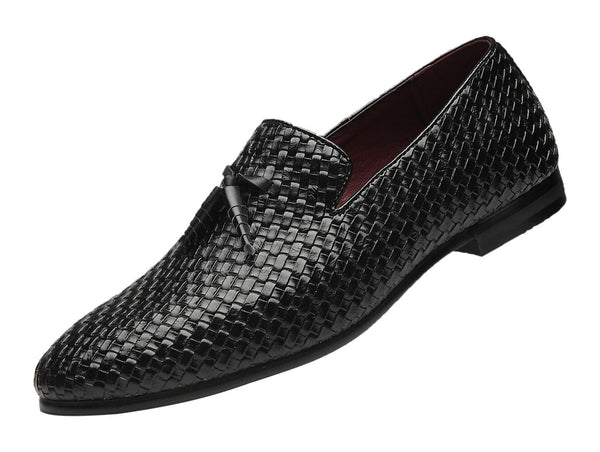 Santimon Men's Woven Tassel Loafers Black Blue Grey