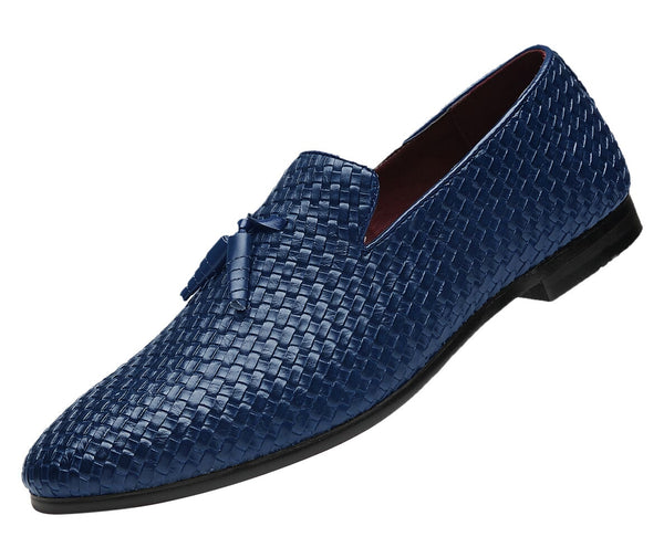 Santimon Men's Woven Tassel Loafers Black Blue Grey
