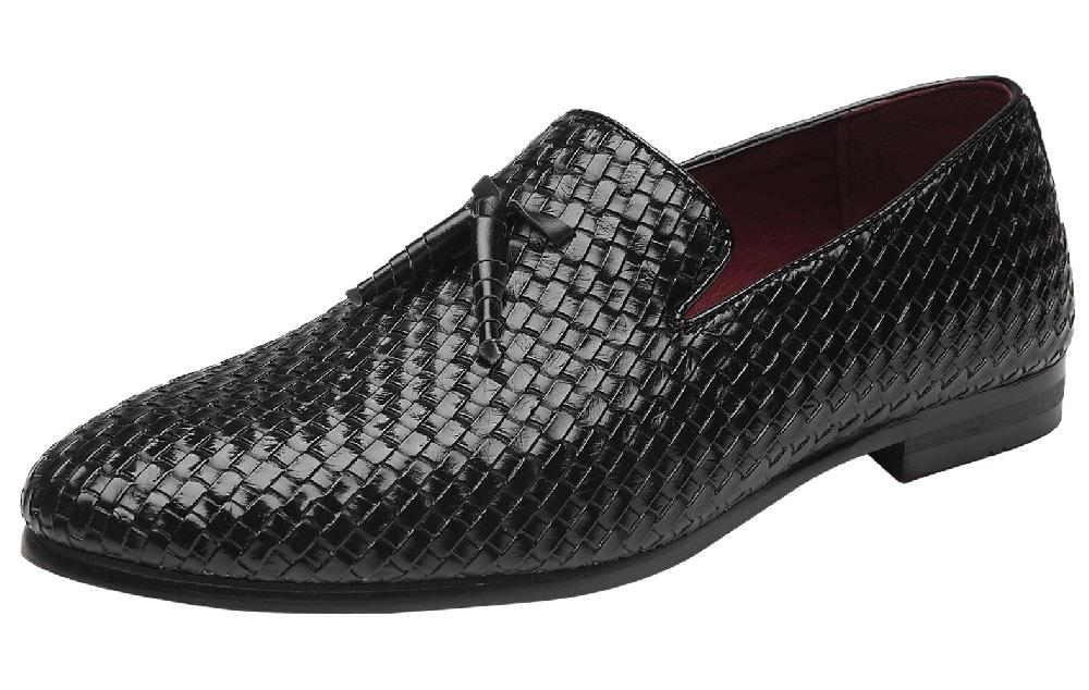 santimon Men's Woven Tassel Loafers Black Blue Grey
