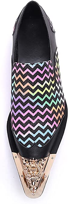 Santimon Men's Zigzag Lion Gold Tip Western Loafers