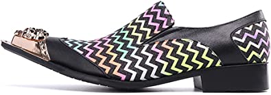 Santimon Men's Zigzag Lion Gold Tip Western Loafers