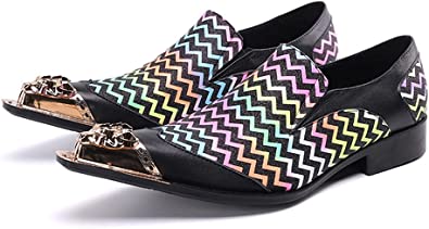 santimon Men's Zigzag Lion Gold Tip Western Loafers