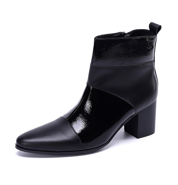 Santimon Men's Zipper Leather Pointed Toe Western Boots