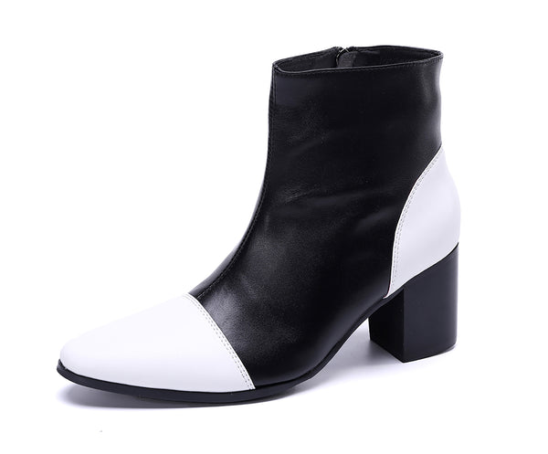 Santimon Men's Zipper Leather Pointed Toe Western Boots