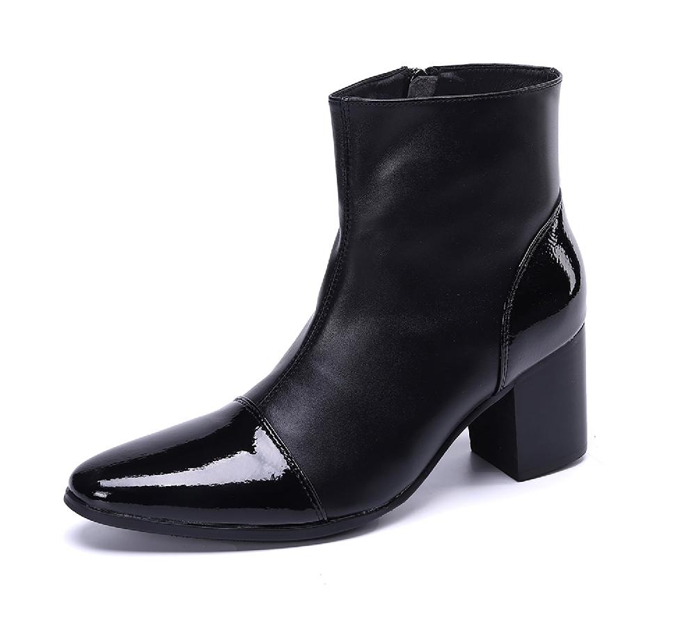 santimon Men's Zipper Leather Pointed Toe Western Boots