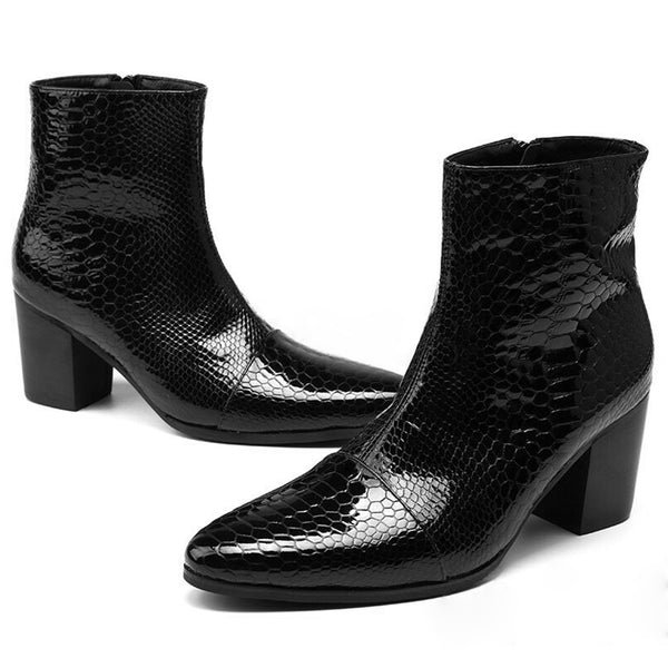 Santimon Men's Zipper Patent Leather Plaid Western Boots