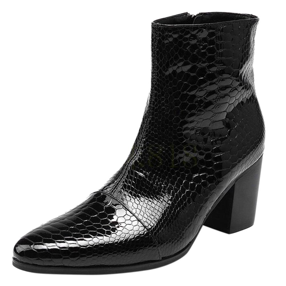 santimon Men's Zipper Patent Leather Plaid Western Boots