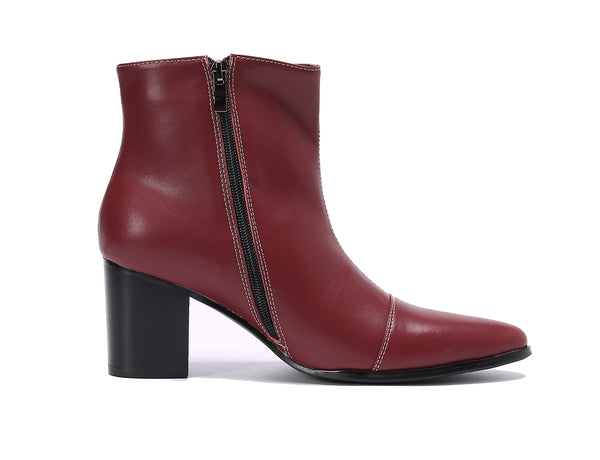 Santimon Men's Zipper Pointed Toe Leather Western Boots