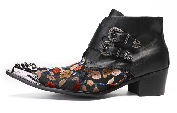 Santimon Mens Casual Dress Double Buckle Western Boots