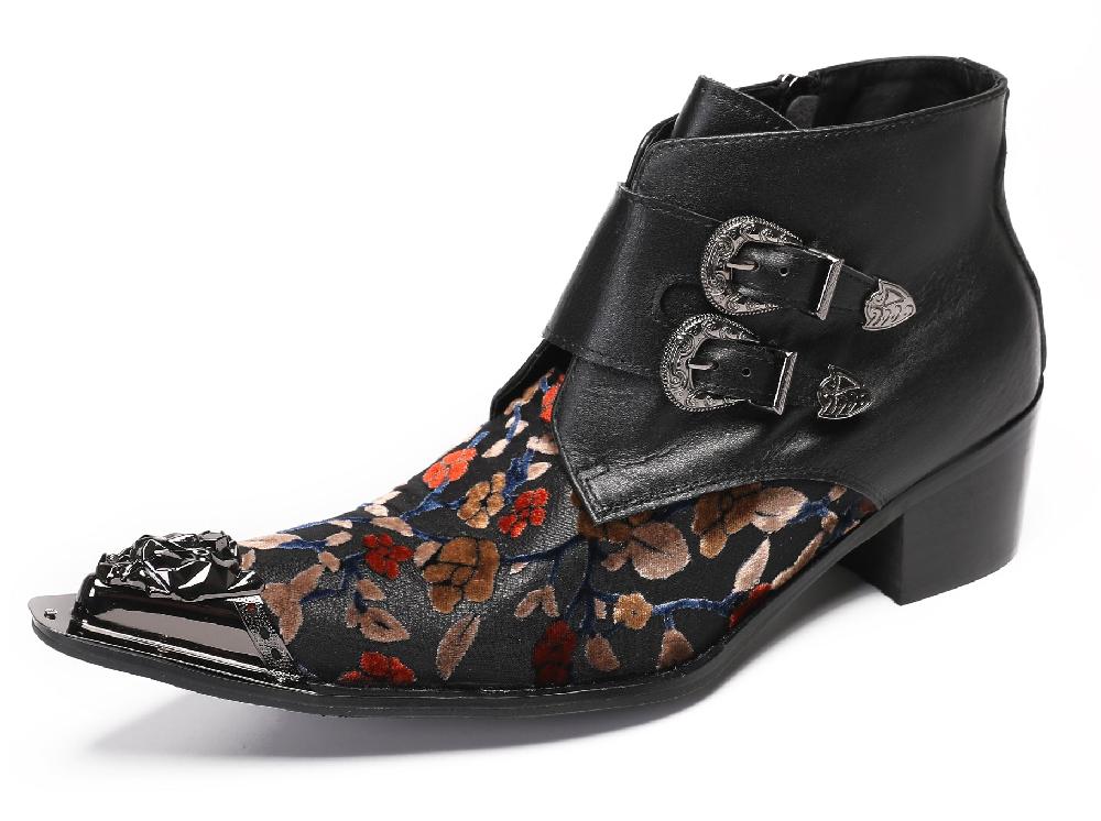 santimon Mens Casual Dress Double Buckle Western Boots