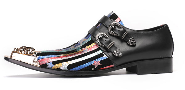 Santimon Mens Casual Dress Double Buckle Western Loafers