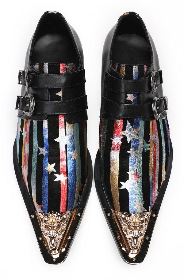 Santimon Mens Casual Dress Double Buckle Western Loafers