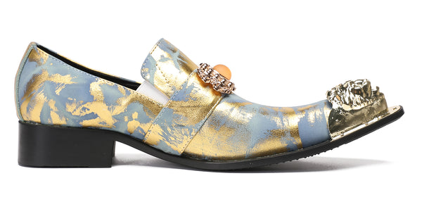 Santimon Mens Casual Dress Rhinestone Beaded Western Loafers