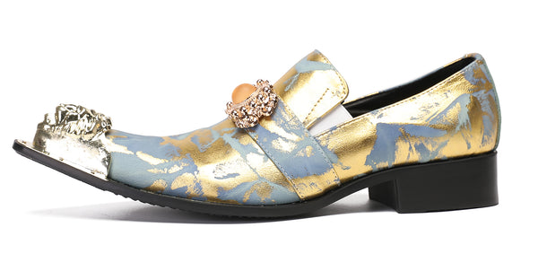 Santimon Mens Casual Dress Rhinestone Beaded Western Loafers