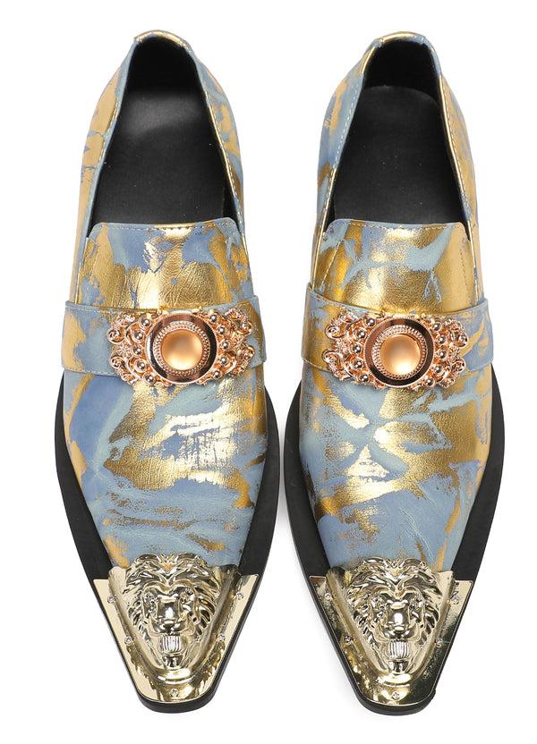 Santimon Mens Casual Dress Rhinestone Beaded Western Loafers