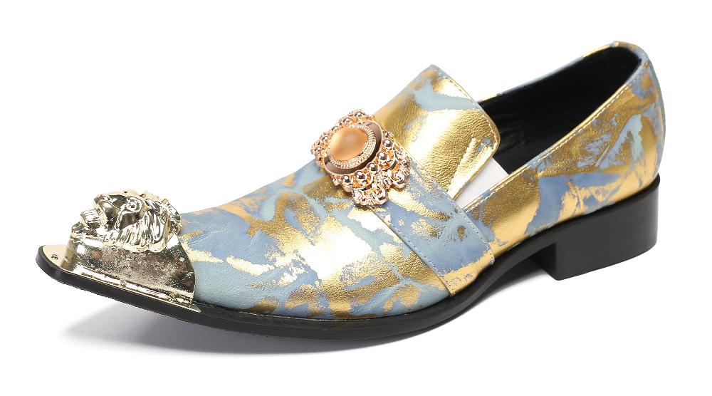 santimon Mens Casual Dress Rhinestone Beaded Western Loafers