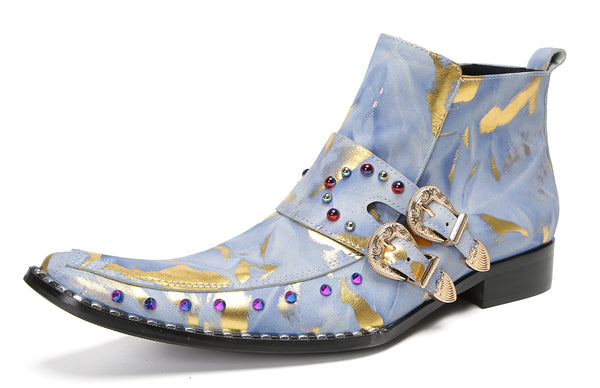 Santimon Mens Casual Dress Western Boots Color Beads