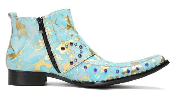 Santimon Mens Casual Dress Western Boots Color Beads