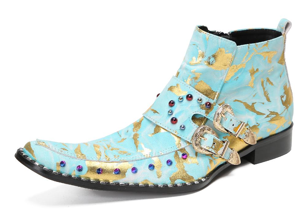 santimon Mens Casual Dress Western Boots Color Beads