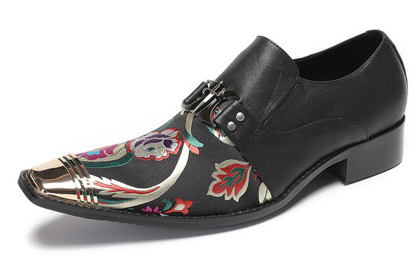 Santimon Mens Casual Embroidery Flowers Slip On Loafers