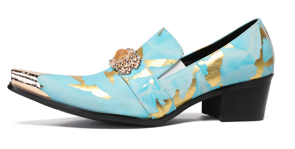 Santimon Mens Casual Gold Beaded Slip On Western Loafers