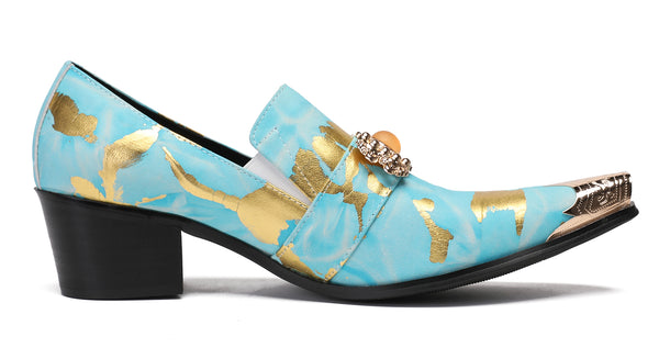 Santimon Mens Casual Gold Beaded Slip On Western Loafers