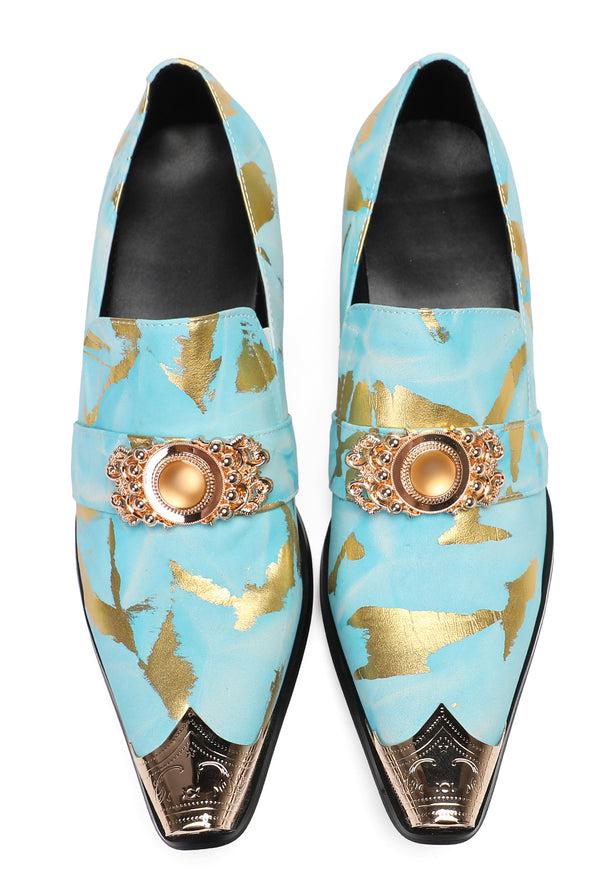 Santimon Mens Casual Gold Beaded Slip On Western Loafers