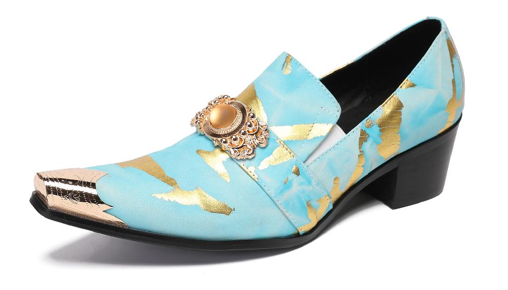 santimon Mens Casual Gold Beaded Slip On Western Loafers