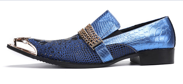 Santimon Mens Casual Gold Chain Sparkling Western Loafers