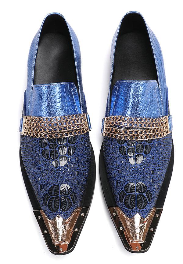 Santimon Mens Casual Gold Chain Sparkling Western Loafers