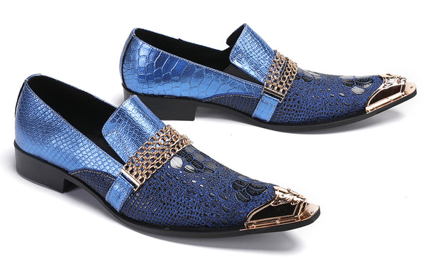 Santimon Mens Casual Gold Chain Sparkling Western Loafers