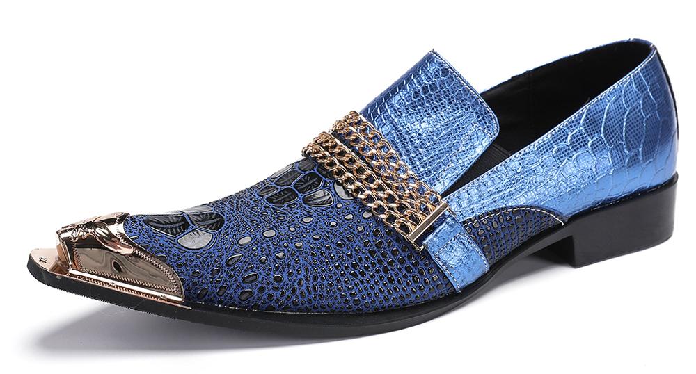 santimon Mens Casual Gold Chain Sparkling Western Loafers