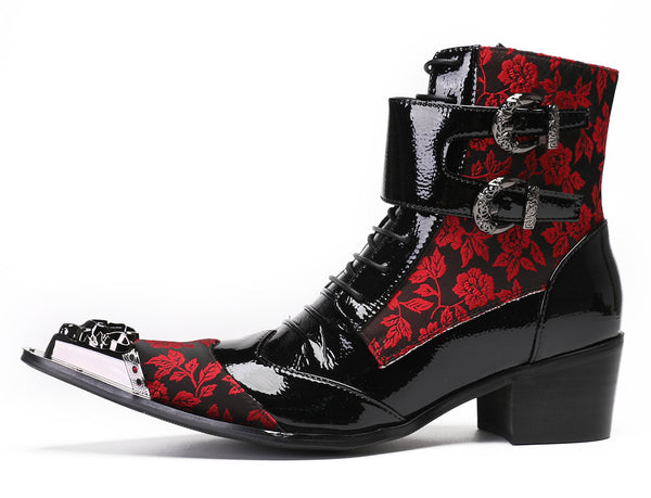 Santimon Mens Casual Meatal Tip Toe High Top Western Boots