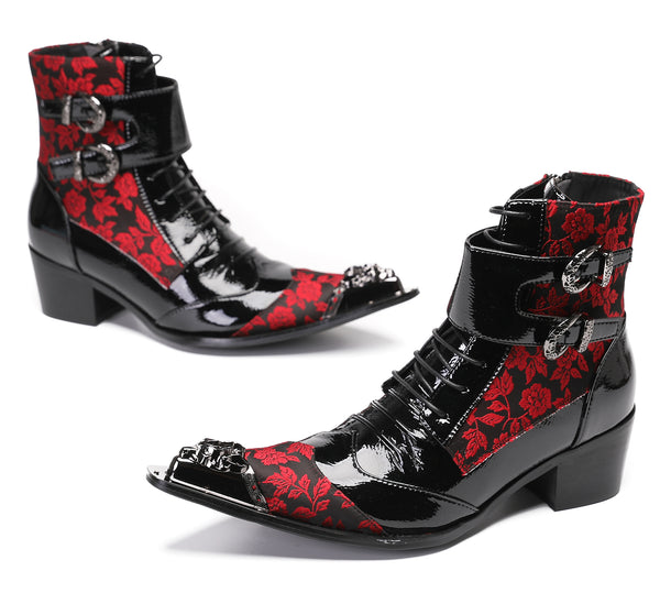 Santimon Mens Casual Meatal Tip Toe High Top Western Boots