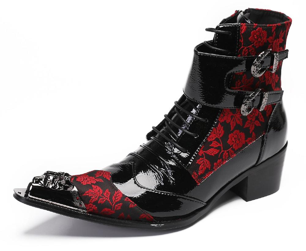 santimon Mens Casual Meatal Tip Toe High Top Western Boots