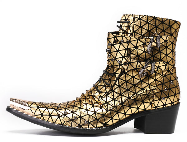 Santimon Mens Casual Meatal Tip Toe Studded Western Boots