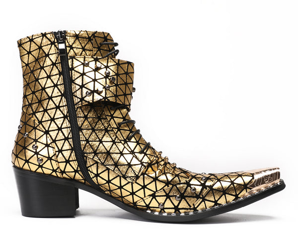 Santimon Mens Casual Meatal Tip Toe Studded Western Boots