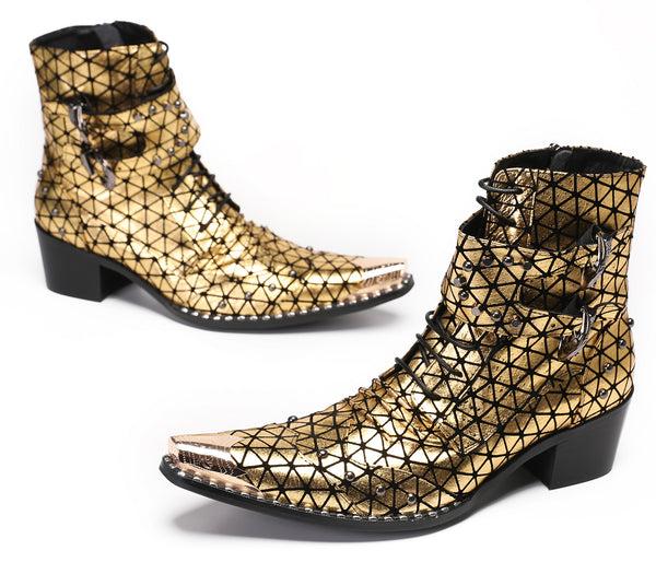 Santimon Mens Casual Meatal Tip Toe Studded Western Boots