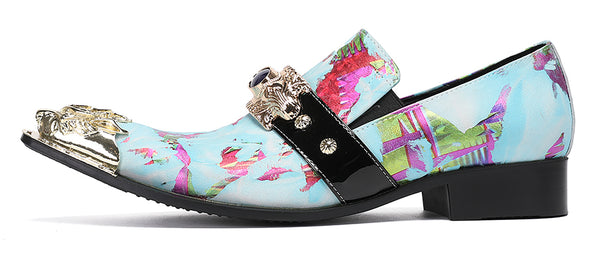 Santimon Mens Casual Metal-Tip Toe Gemstone Western Loafers