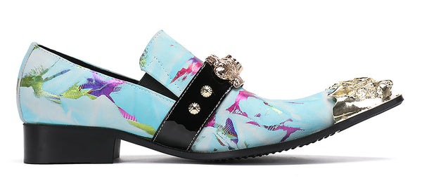 Santimon Mens Casual Metal-Tip Toe Gemstone Western Loafers