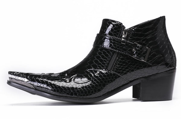 Santimon Mens Casual Party Snakeskin Texture Western Boots