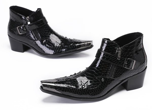 Santimon Mens Casual Party Snakeskin Texture Western Boots